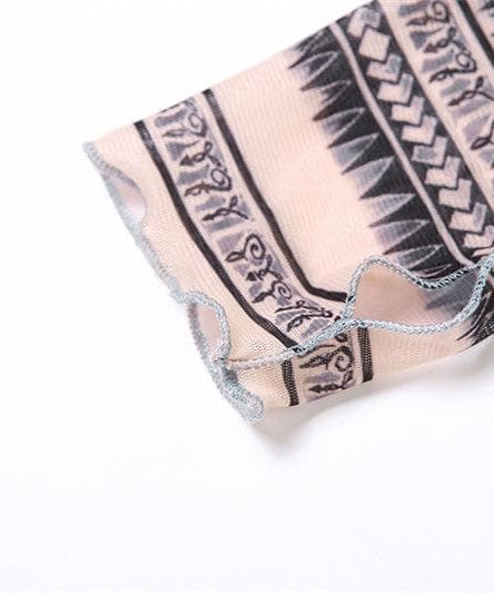 Illusion Tattoo Print Mesh Jumpsuit - Second Skin Fall & Halloween Statement Piece