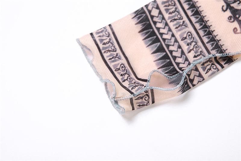 Illusion Tattoo Print Mesh Jumpsuit - Second Skin Fall & Halloween Statement Piece