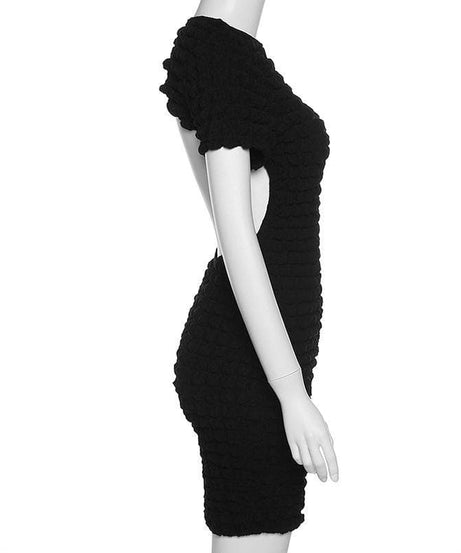 Cozy Chic Black Popcorn Texture Open Back Mini Dress - Fall & Holiday Ready