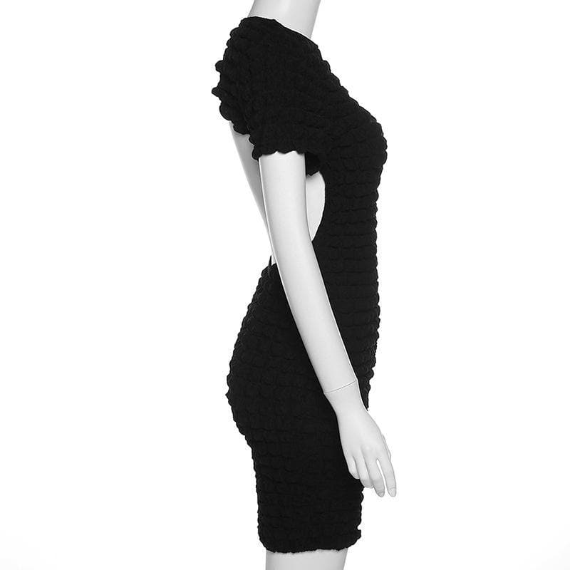 Cozy Chic Black Popcorn Texture Open Back Mini Dress - Fall & Holiday Ready