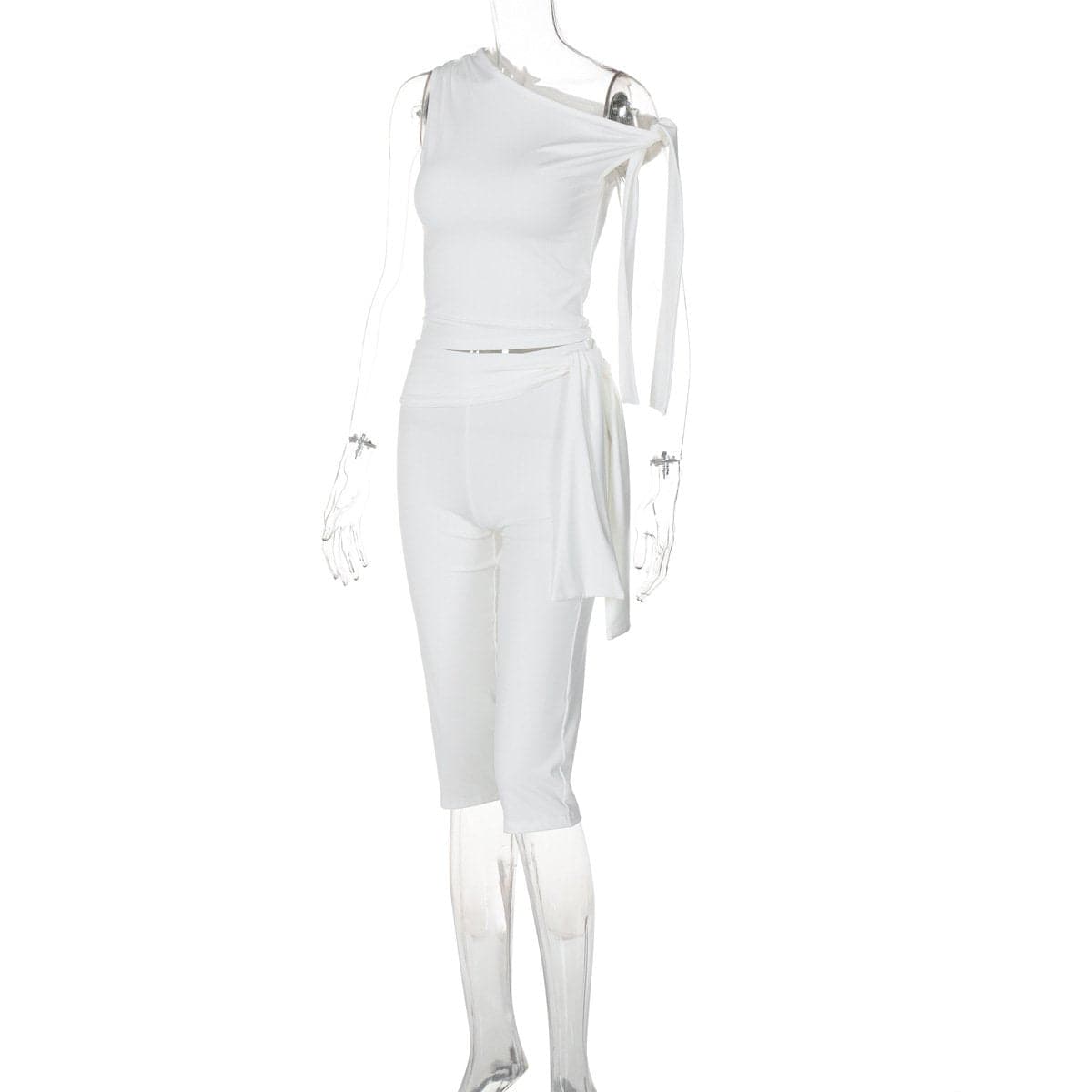 Effortless Chic White One-Shoulder Tie-Waist Pant Set | Resort & Beyond