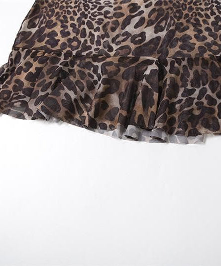 Untamed Allure: Leopard Print Ruffle Mesh Cami Mini Dress – Your Fall Night Out Essential
