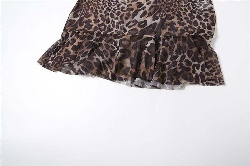 Untamed Allure: Leopard Print Ruffle Mesh Cami Mini Dress – Your Fall Night Out Essential