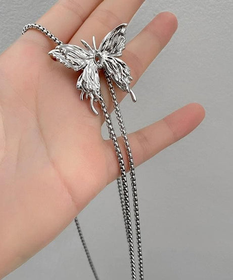 Enchanted Butterfly Lariat Choker Necklace - Adjustable Silver Dangle for Fall & Holiday Glam