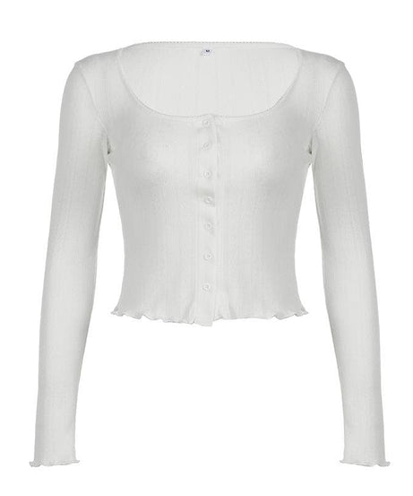 Cozy Chic Ribbed Crop Cardigan - Effortless Scoop Neck Button Top for Fall