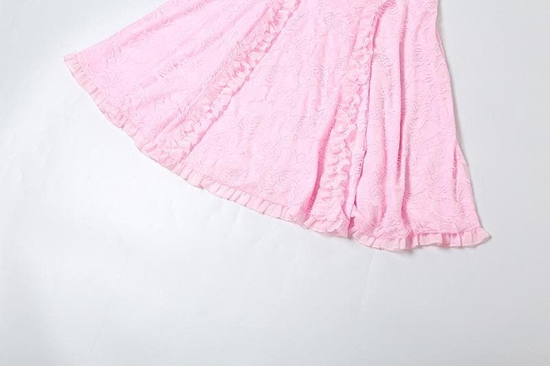 Romantic Blush Pink Lace Mermaid Maxi Dress with Chic Velvet Bow - Your Statement Piece for Fall & Holiday Events