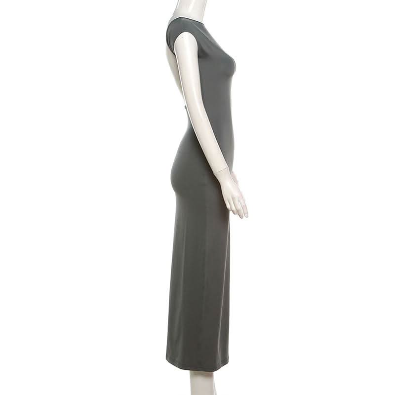 Autumn Chic: Women's Cap Sleeve Bodycon Maxi Dress with Elegant Open Back