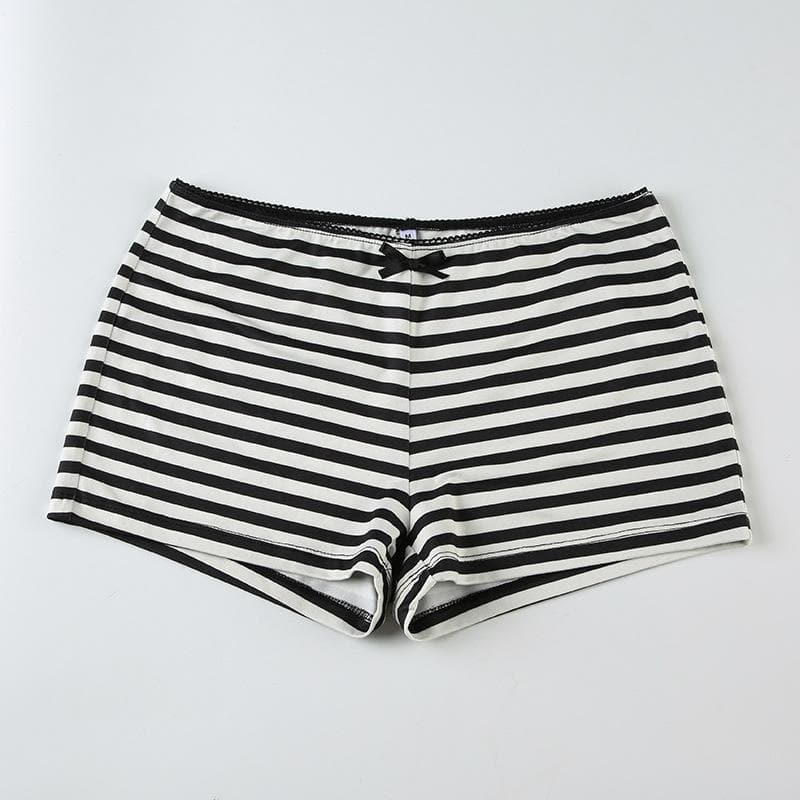 Effortlessly Stylish Striped Pajama & Loungewear Set - Women's Comfy Cap Sleeve Top & Shorts for Cozy Fall Nights