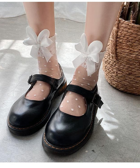 Chic Polka Dot Sheer Ankle Socks with Dainty Bows - Elevate Your Fall & Halloween Style