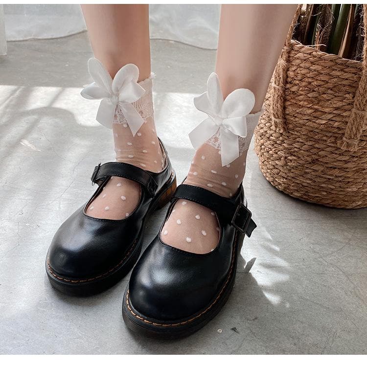 Chic Polka Dot Sheer Ankle Socks with Dainty Bows - Elevate Your Fall & Halloween Style