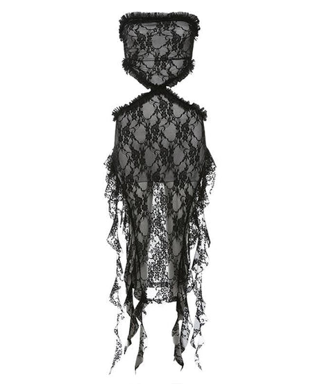Gothic Enchantress Black Lace Cut-Out Midi Dress - Perfect for Halloween & Fall Parties