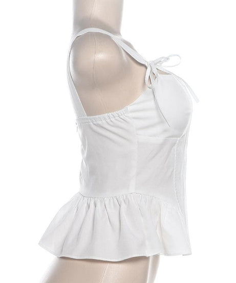 Elevate Your Fall Style: Chic White Corset Peplum Top with Tie Shoulders