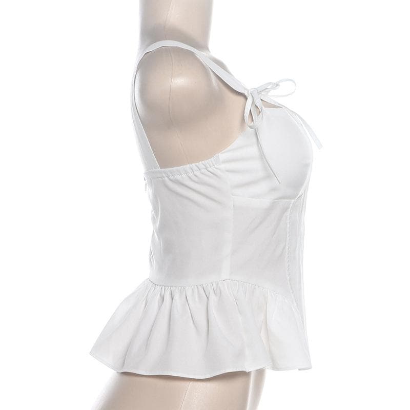 Elevate Your Fall Style: Chic White Corset Peplum Top with Tie Shoulders