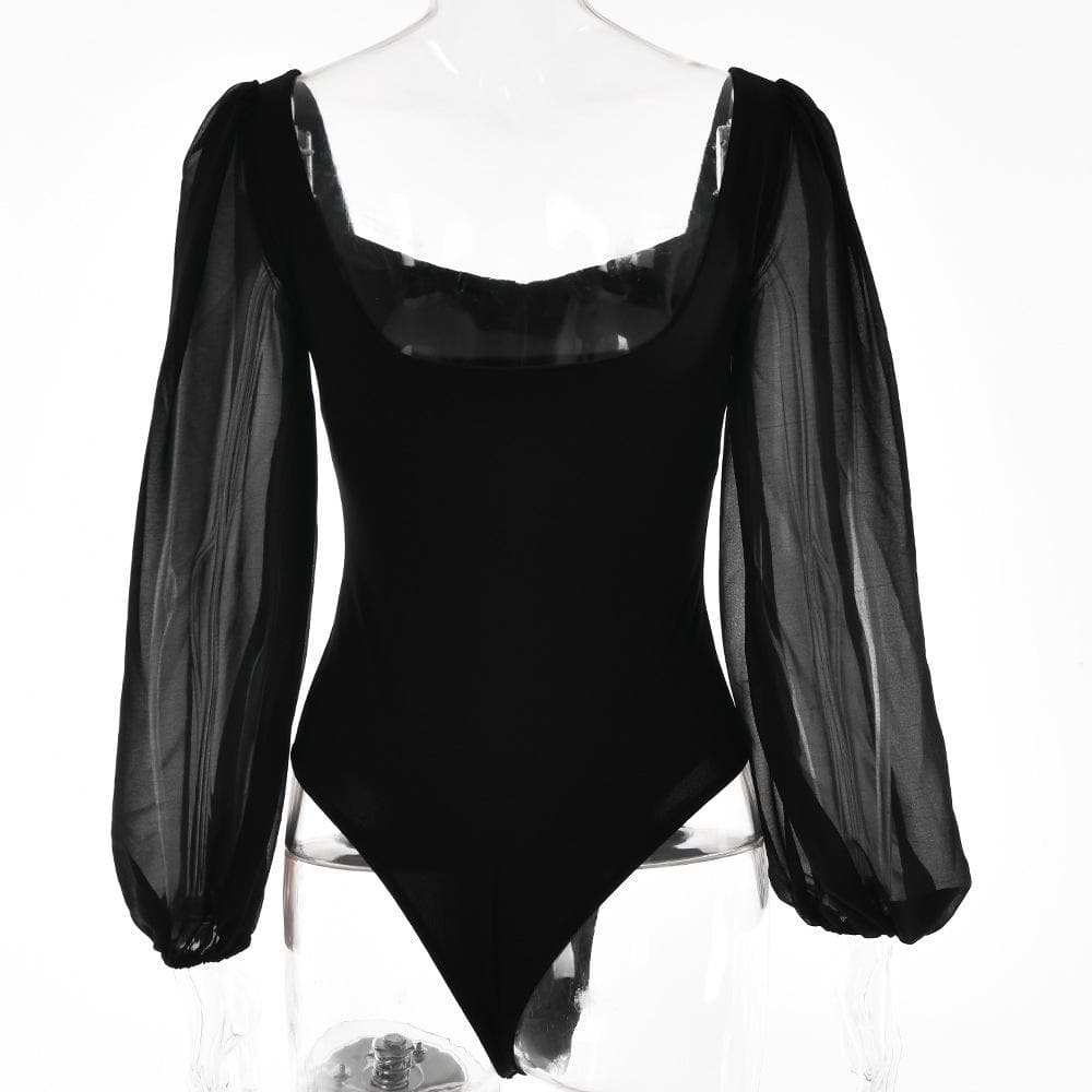 Effortless Elegance: Backless Sweetheart Bodysuit with Sheer Puff Sleeves | Fall & Holiday Chic