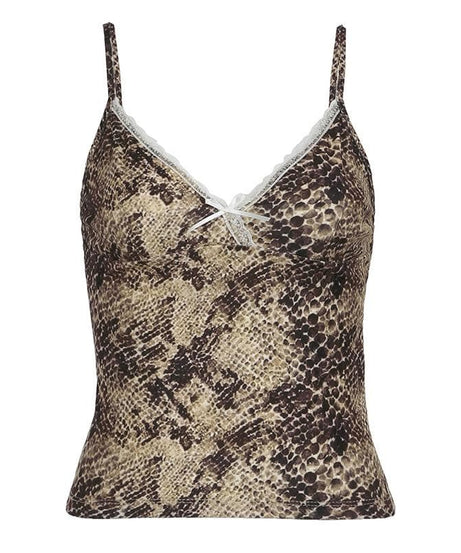 Wildly Chic: Snakeskin Print Lace Trim Cami with Bow | Fall & Beyond