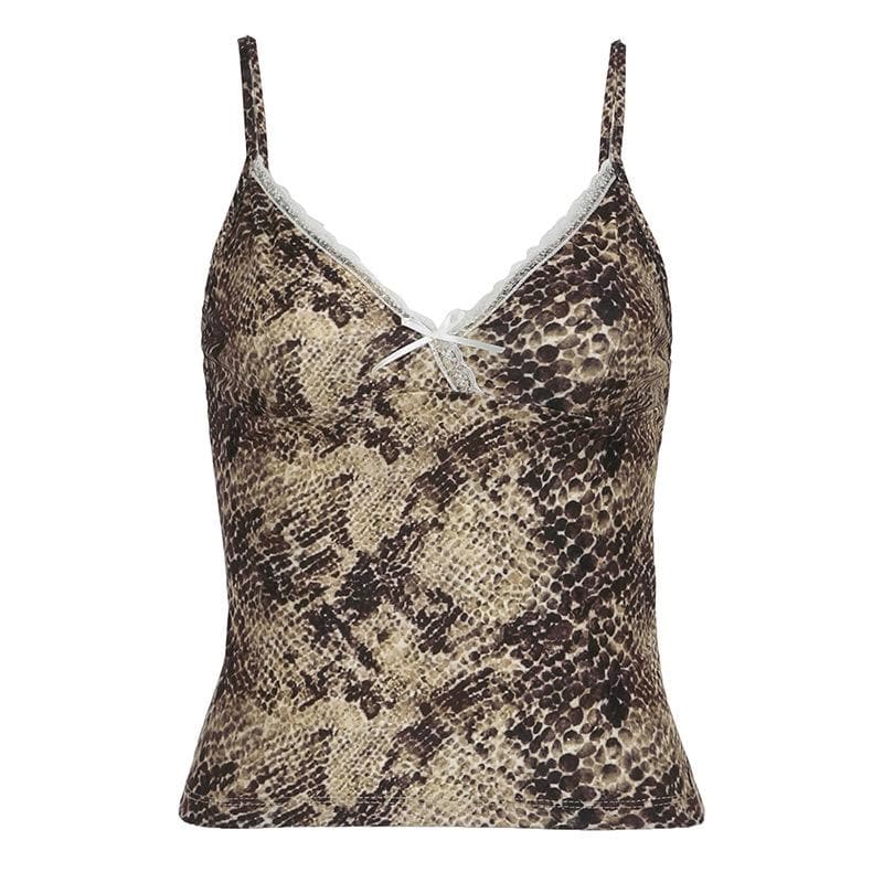 Wildly Chic: Snakeskin Print Lace Trim Cami with Bow | Fall & Beyond