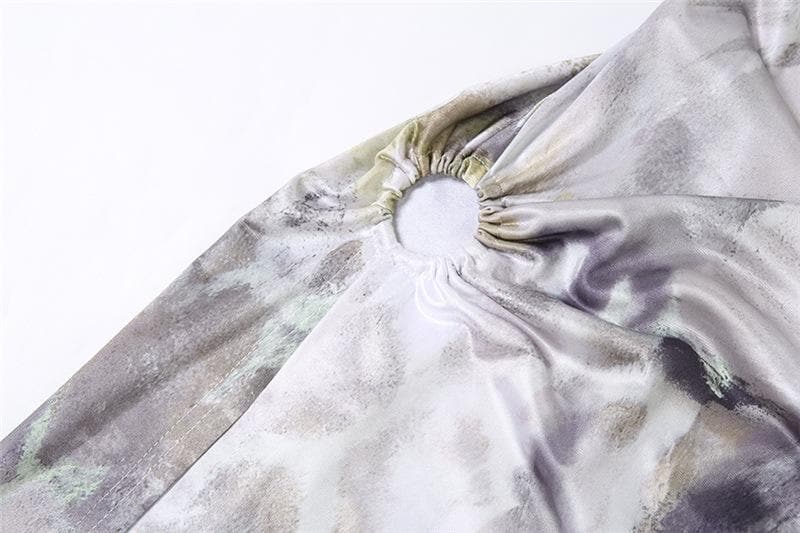 Chic Abstract Satin Cowl Neck Maxi Dress with O-Ring Back & High Slit - Fall & Holiday Party Ready