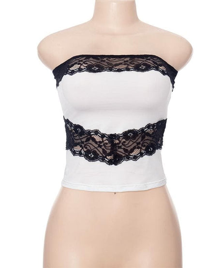 Chic Black Lace Trim Tube Top - Trendy Strapless Crop for Fall Layering & Nights Out