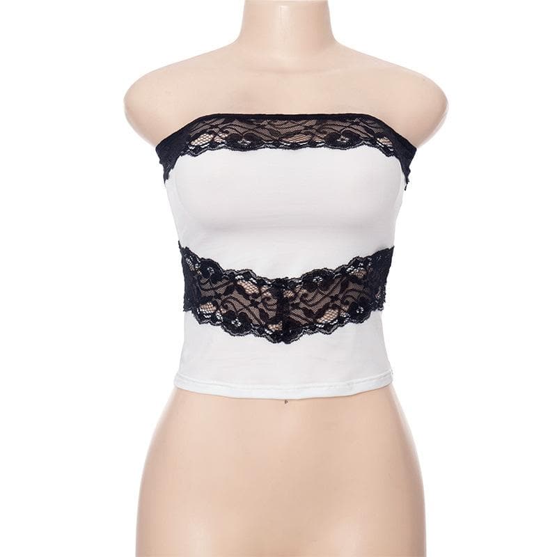 Chic Black Lace Trim Tube Top - Trendy Strapless Crop for Fall Layering & Nights Out
