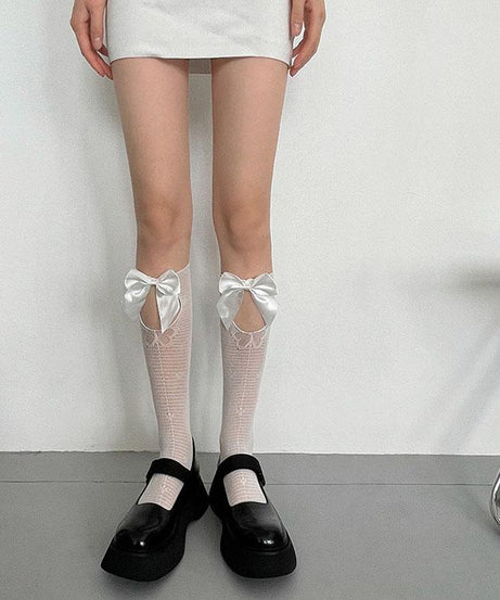 Autumn Delight: Coquette Bow Cutout Knee High Socks - Sweet & Stylish for Fall
