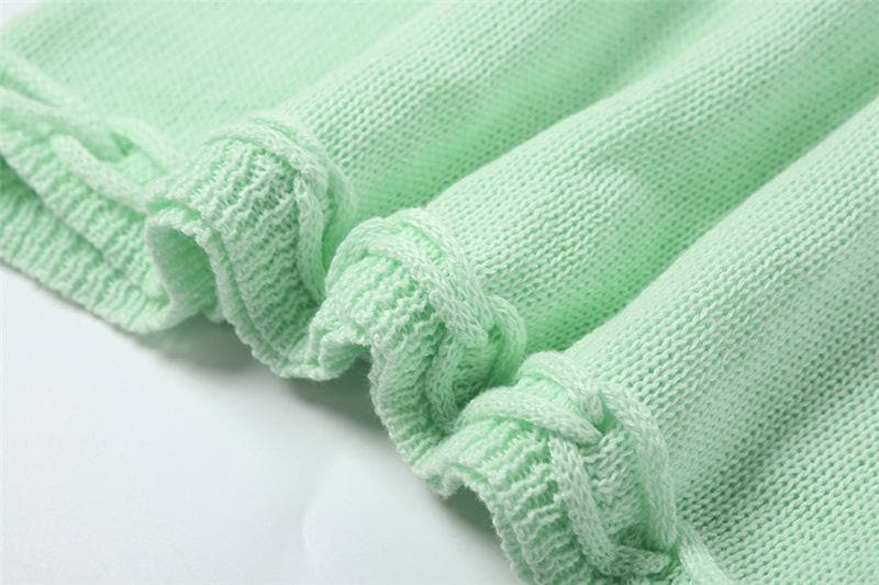 Chic Sage Green Knitted Mini Dress - Tie Strap Ruffle Bodycon for Fall Parties & Getaways