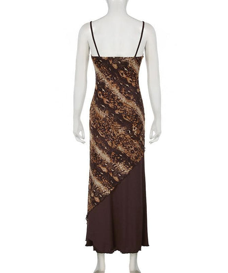 Chic Autumn Animal Print Asymmetrical Maxi Cami Dress - Effortless Fall Style