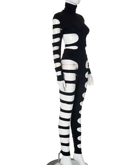 Daring Black High-Neck Cut-Out Jumpsuit - Edgy Fall & Halloween Party Style