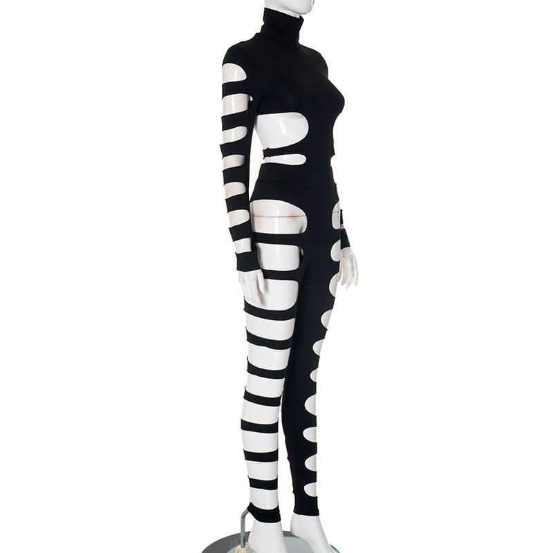 Daring Black High-Neck Cut-Out Jumpsuit - Edgy Fall & Halloween Party Style