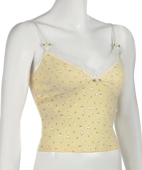 Cottagecore Dream: Dainty Yellow Floral Lace Cami Top – Your Sweet Fall Layering Essential