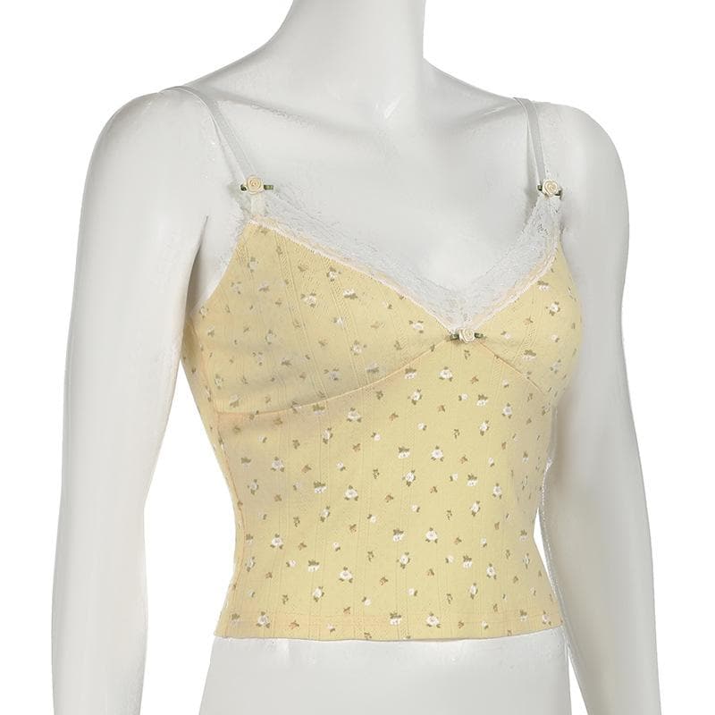 Cottagecore Dream: Dainty Yellow Floral Lace Cami Top – Your Sweet Fall Layering Essential