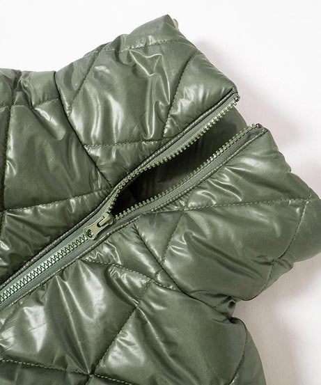 Elevated Olive Green Quilted Puffer Vest – Women's Chic High Collar Fall Layering Essential