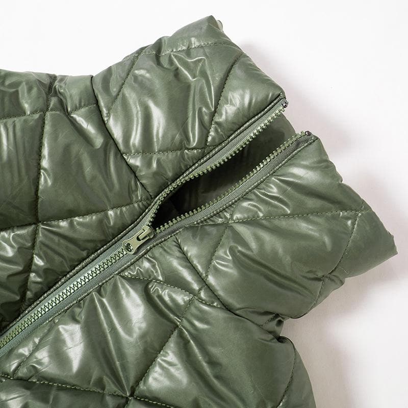 Elevated Olive Green Quilted Puffer Vest – Women's Chic High Collar Fall Layering Essential