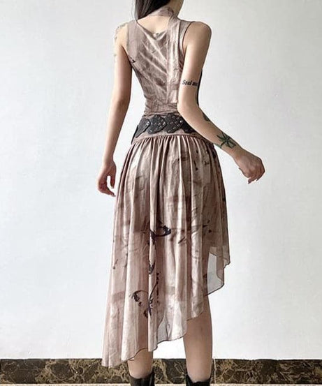 The Enchantress Asymmetrical Midi Dress | Boho Print Cowl Neck for Fall