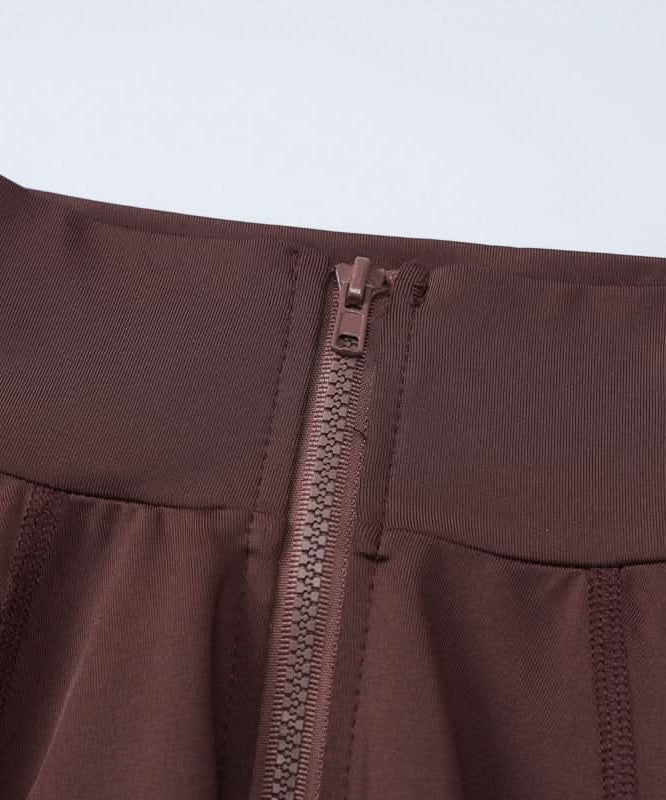 Cozy Fall Chic: Women's Brown Full-Zip Athleisure Set with Thumbholes