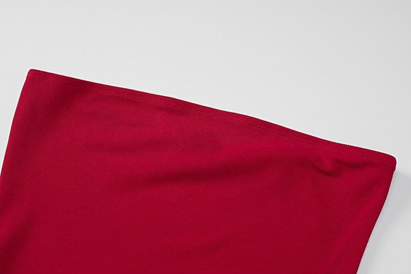 The Holiday Siren: Red Strapless Mermaid Maxi Dress with Elegant Shawl