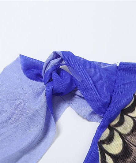 Enchanting Butterfly Art One-Shoulder Mesh Top - Flared Sleeve Y2K Style for Fall