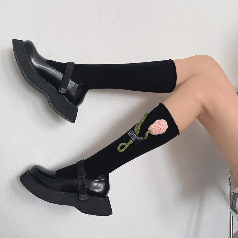 Cozy Chic Tulip Ruffle Knee-High Socks - Autumn's Must-Have Fashion Statement