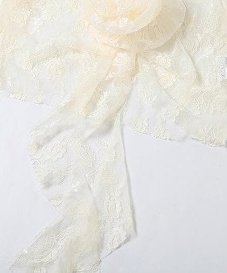 Romantic Coquette Lace Long Sleeve Crop Top with 3D Floral Appliqué