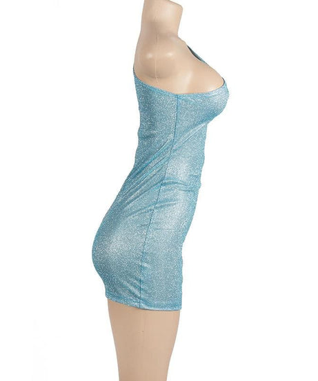 Dazzling Sky Blue Glitter One-Shoulder Bodycon Mini Dress - Fall & Holiday Party Ready