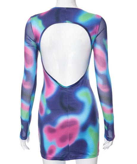 Electric Aura Mesh Long Sleeve Mini Dress - Trendy Fall Party Bodycon