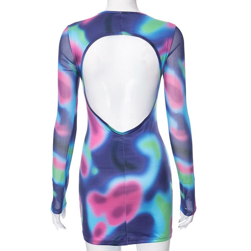 Electric Aura Mesh Long Sleeve Mini Dress - Trendy Fall Party Bodycon