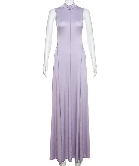 Women's Lavender Mock Neck Maxi Dress | Elegant Stitch Detail, Fall & Holiday Ready