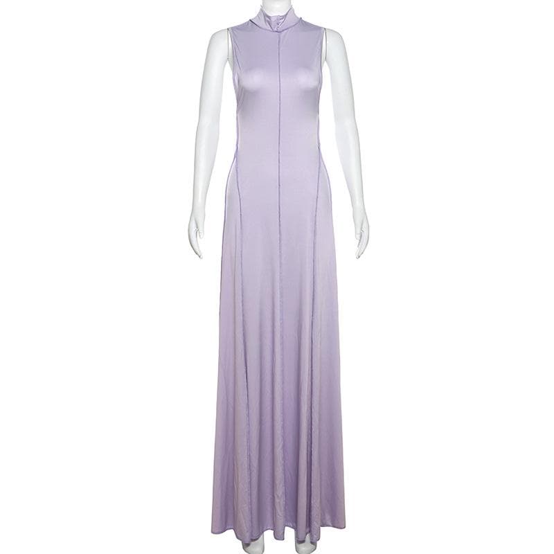 Women's Lavender Mock Neck Maxi Dress | Elegant Stitch Detail, Fall & Holiday Ready