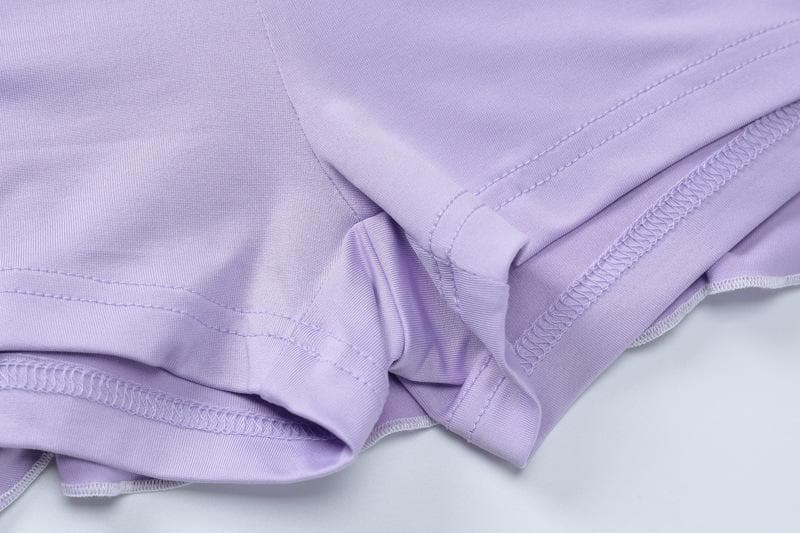 Lavender Dreamland: Chic 3-Piece Scalloped Crop Top, Flowy Mini Skirt & Long Sleeve Bolero Set – Your Fall Style Essential