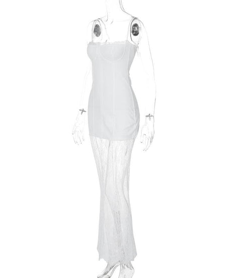 Sophisticated "Winter White" Lace Maxi Slip Dress - Fall Events & Holiday Glamour
