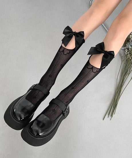 Autumn Delight: Coquette Bow Cutout Knee High Socks - Sweet & Stylish for Fall