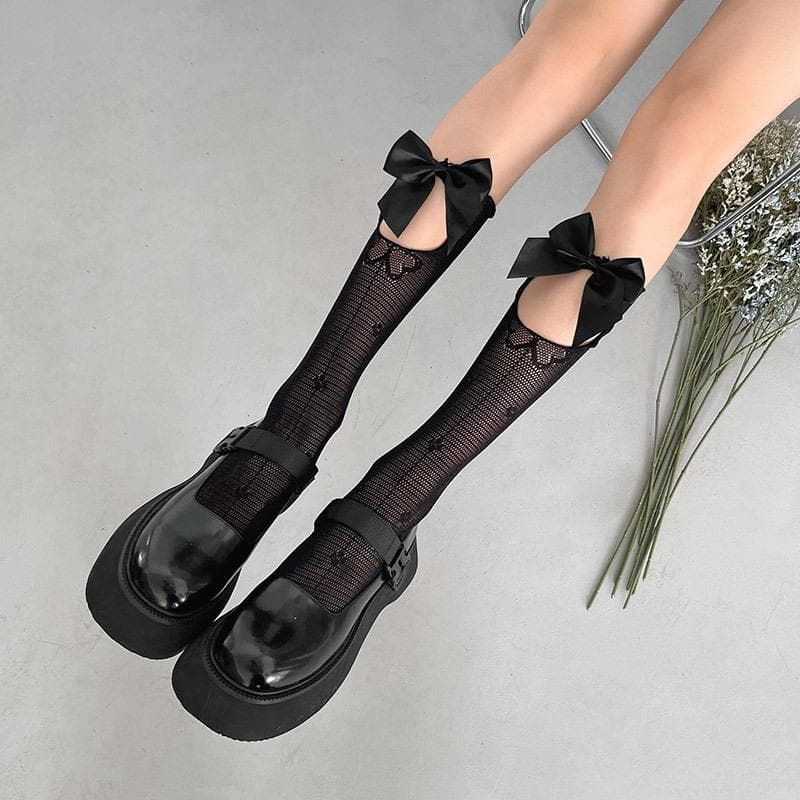 Autumn Delight: Coquette Bow Cutout Knee High Socks - Sweet & Stylish for Fall