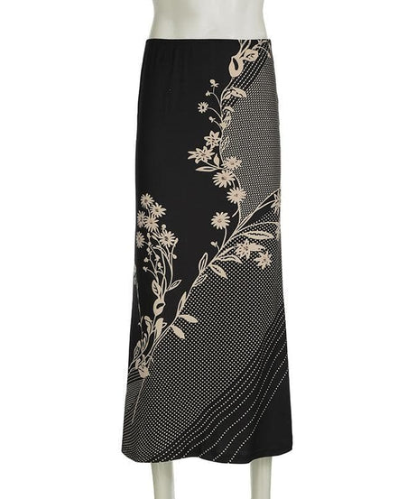 Midnight Bloom & Dot Maxi Skirt – Fall's Must-Have Bohemian Chic for American Women