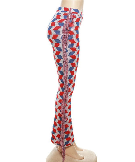 Vibrant Geo-Knit Fringe Flare Pants – Your Ultimate Fall Statement