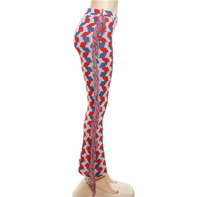Vibrant Geo-Knit Fringe Flare Pants – Your Ultimate Fall Statement